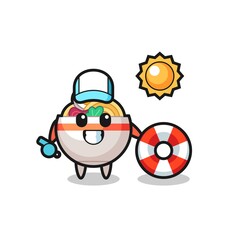 Fototapeta premium Cartoon mascot of noodle bowl as a beach guard
