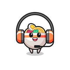 Cartoon mascot of noodle bowl as a customer service