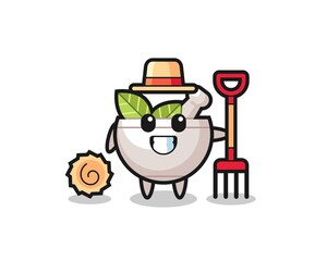 Obraz na płótnie Canvas Mascot character of herbal bowl as a farmer