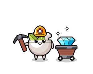 Character Illustration of herbal bowl as a miner