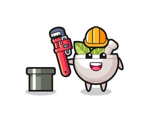 Character Illustration of herbal bowl as a plumber