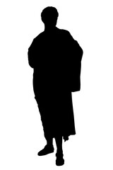 Silhouette of a man dressed in a robe isolated on a white background. Vector illustration