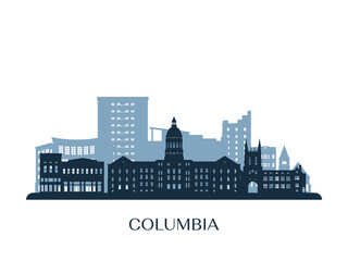 Columbia, MO skyline, monochrome silhouette. Vector illustration.
