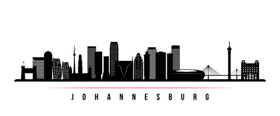 Obraz premium Johannesburg skyline horizontal banner. Black and white silhouette of Johannesburg, South Africa. Vector template for your design.