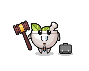 Illustration of herbal bowl mascot as a lawyer