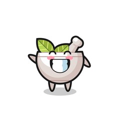 herbal bowl cartoon character doing wave hand gesture