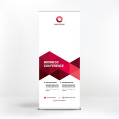 Roll-up advertising banner design, stand for presentations, conferences, seminars, exhibitions, creative geometric background