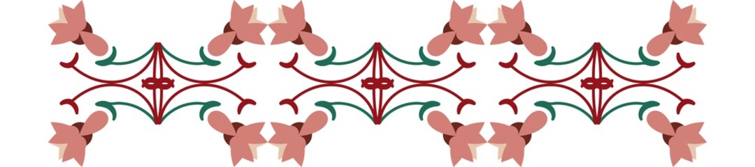 Seamless floral vector element, border pattern, braid, lint, border decoration, edges, pink, green, burgundy color
