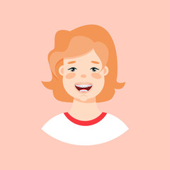 Cartoon vector illustration of Little boy with brace on his teeth 

