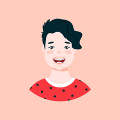 Cartoon vector illustration of Little boy with brace on his teeth 
