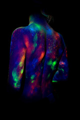 beautiful space neon body girl breast in space art style