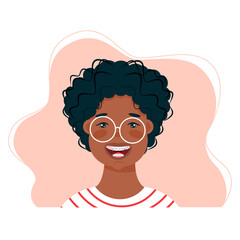 Cartoon vector illustration of Little boy with brace on his teeth 
