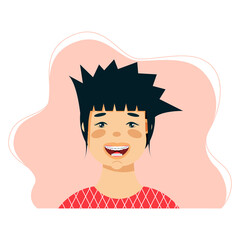 Cartoon vector illustration of Little boy with brace on his teeth 
