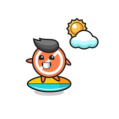 Illustration of stop sign cartoon do surfing on the beach