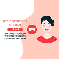 Cartoon vector illustration of Little boy with brace on his teeth 
