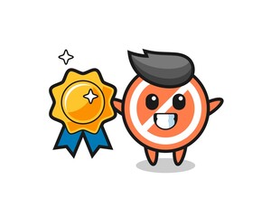 stop sign mascot illustration holding a golden badge