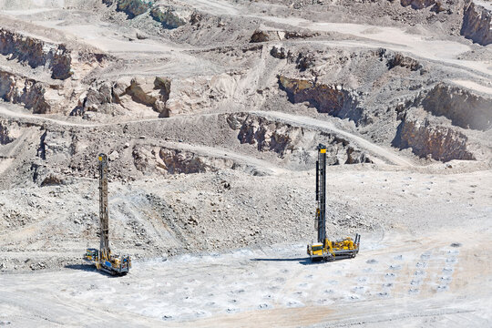 Blasthole Drill In An Open Pit Copper Mine Operation In Chile