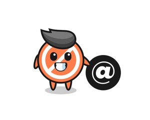 Cartoon Illustration of stop sign standing beside the At symbol