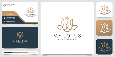 Minimalist flower lotus logo. luxury beauty salon,line art, fashion, skin care, cosmetic, yoga and spa products. logo templates and business card design. Premium Vector