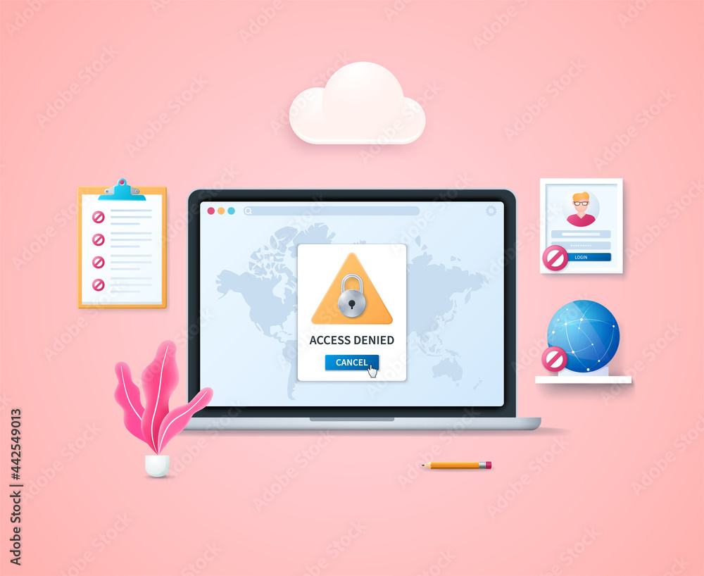 Aufkleber access denied concept. laptop with open window warning that access is denied on the screen. web vect