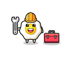 Mascot cartoon of fried egg as a mechanic