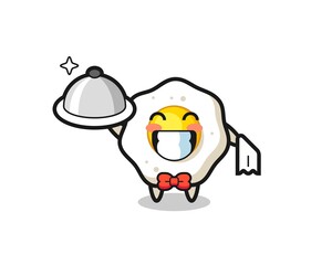 Naklejka premium Character mascot of fried egg as a waiters