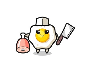 Illustration of fried egg character as a butcher