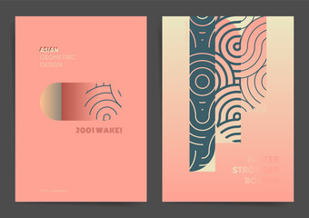 Geometric asian wavy lines Poster Design layout collection. For poster, web art, brochure, book cover. Pink Gradient abstract templates with geometric shapes elements. Vector background set
