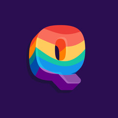 Q letter volume logo with Pride LGBTQ flag pattern.