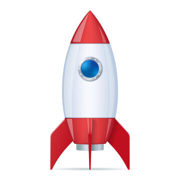 Rocket space ship isolated on white background. Web vector illustration in 3D style