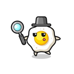 fried egg cartoon character searching with a magnifying glass