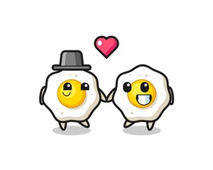 fried egg cartoon character couple with fall in love gesture