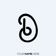 DB monogram logo.Calligraphic signature icon.Letter d and letter b intertwined.Lettering sign isolated on light background.Alphabet initials.Hand drawn characters.