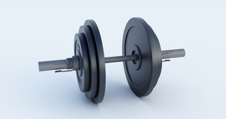 3d render of Stylish Iron Barbell, dumbbell isolated on white background. High resolution
