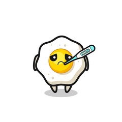 fried egg mascot character with fever condition