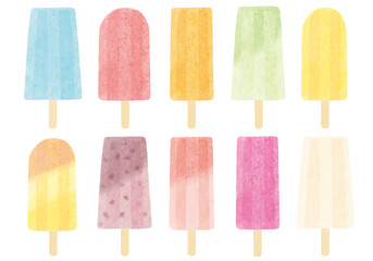 手描きのアイスキャンデーのイラスト 水彩風
