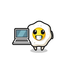 Mascot Illustration of fried egg with a laptop