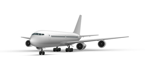 Fototapeta na wymiar Realistic standing airplane, jet aircraft or airliner perspective view. Detailed passenger air plane.