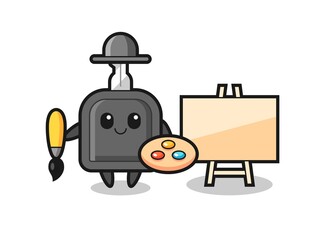 Illustration of car key mascot as a painter