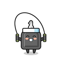 car key character cartoon with skipping rope