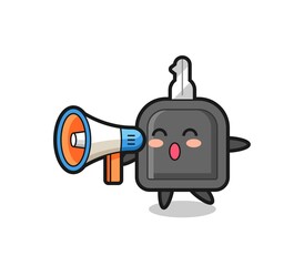 car key character illustration holding a megaphone