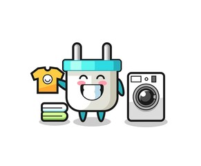 Mascot cartoon of electric plug with washing machine