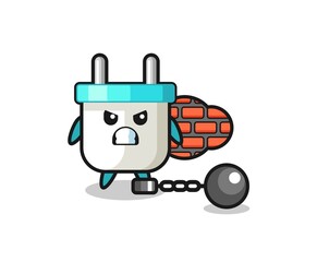 Fototapeta premium Character mascot of electric plug as a prisoner