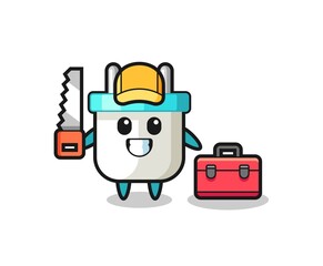 Illustration of electric plug character as a woodworker