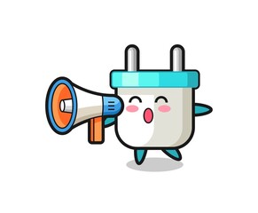 electric plug character illustration holding a megaphone