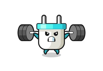electric plug mascot cartoon with a barbell
