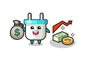 electric plug illustration cartoon holding money sack
