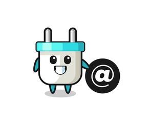 Cartoon Illustration of electric plug standing beside the At symbol