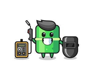 Character mascot of bamboo as a welder