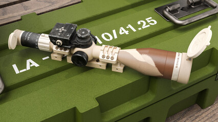 3D render of an optical sight with a ballistic computer for long-range shooting © jack_less